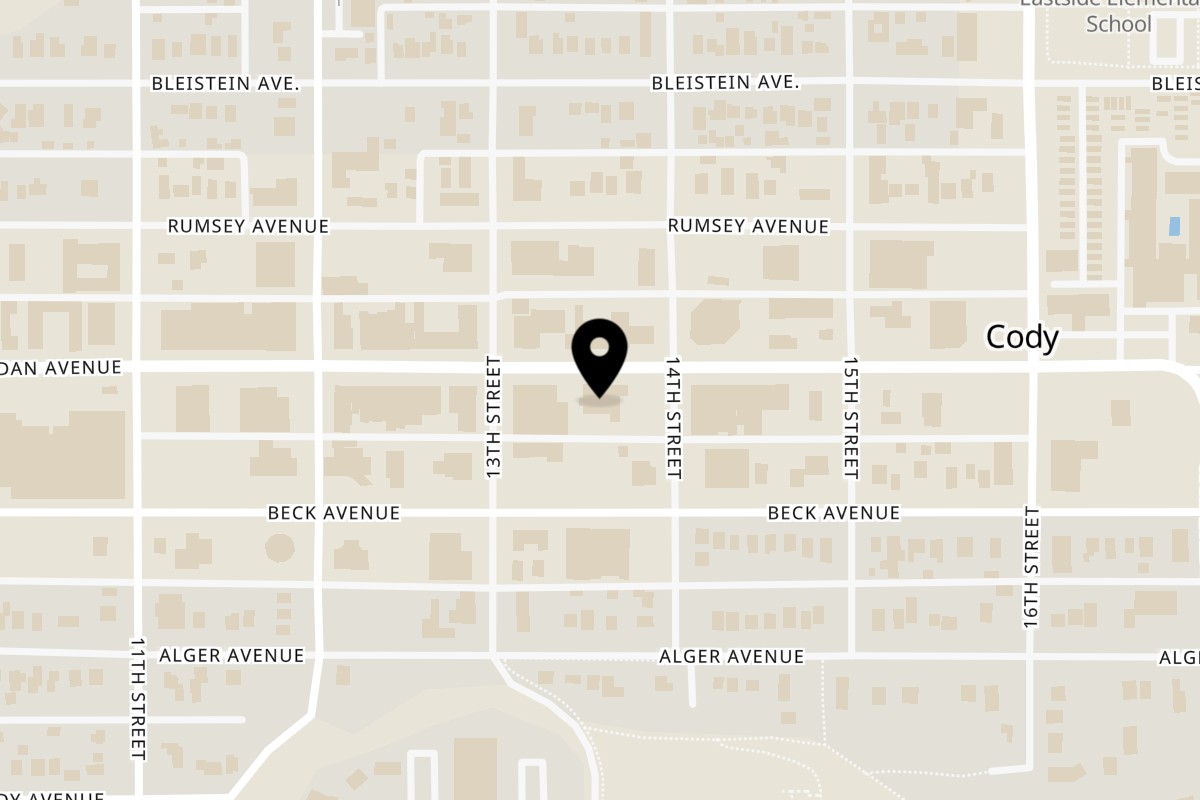 Map showing the location of Zapata's on 1362 Sheridan Ave in Cody
